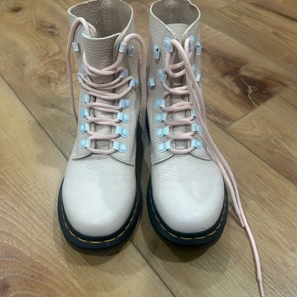 Dr. Martens Pink Combat Boots with Iridescent Hardware - Picture 3 of 8